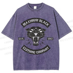 Unisex Maximum Black Tiger Printed Washed Tee
