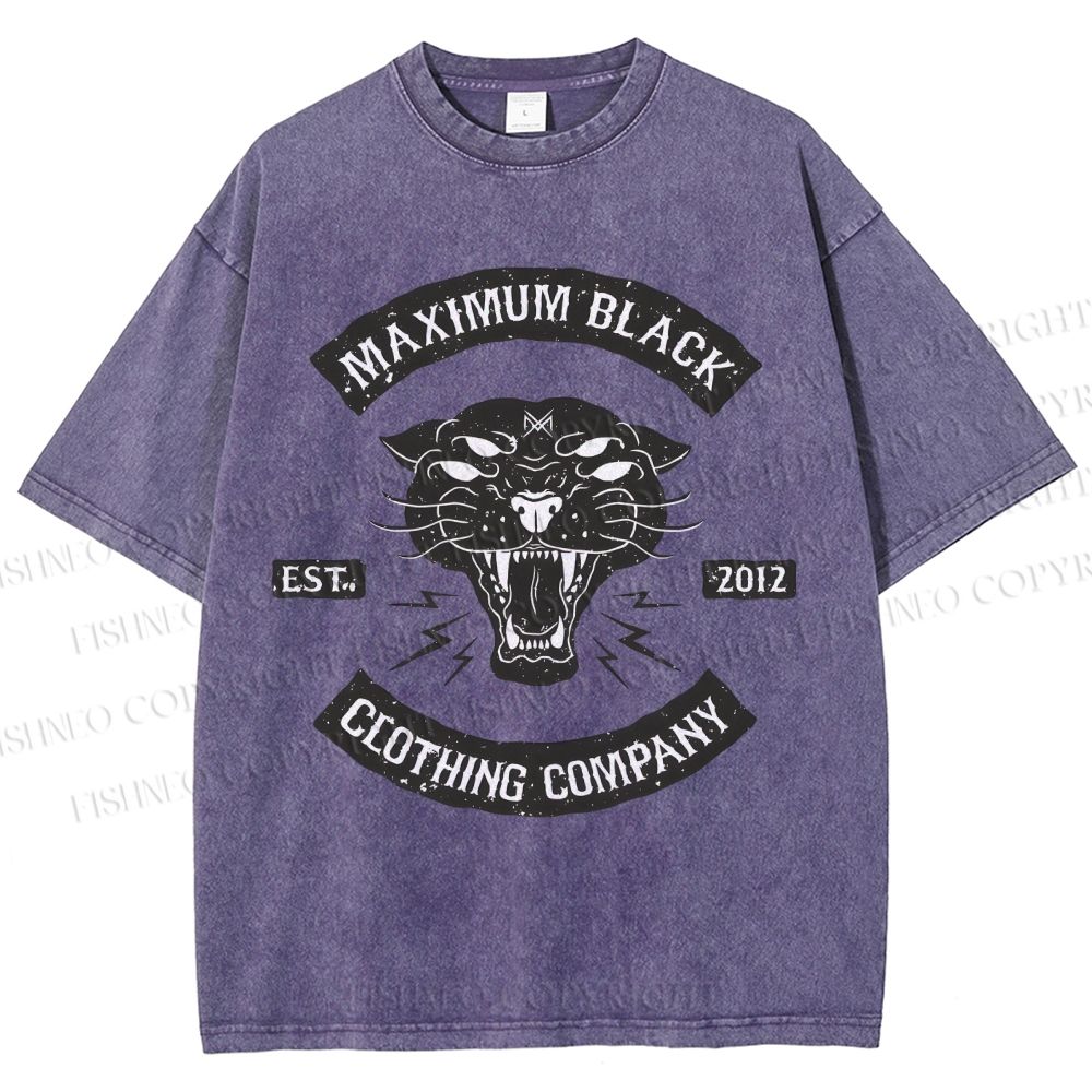 Unisex Maximum Black Tiger Printed Washed Tee