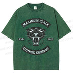 Unisex Maximum Black Tiger Printed Washed Tee