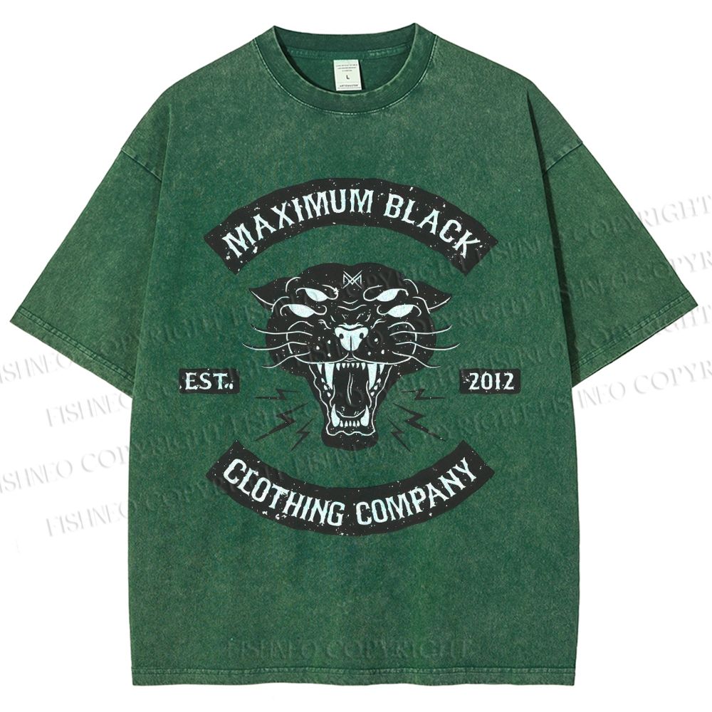 Unisex Maximum Black Tiger Printed Washed Tee