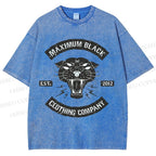 Unisex Maximum Black Tiger Printed Washed Tee