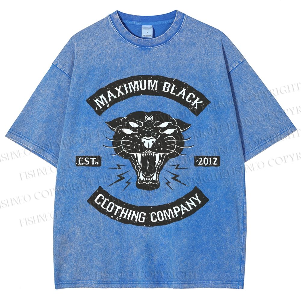 Unisex Maximum Black Tiger Printed Washed Tee