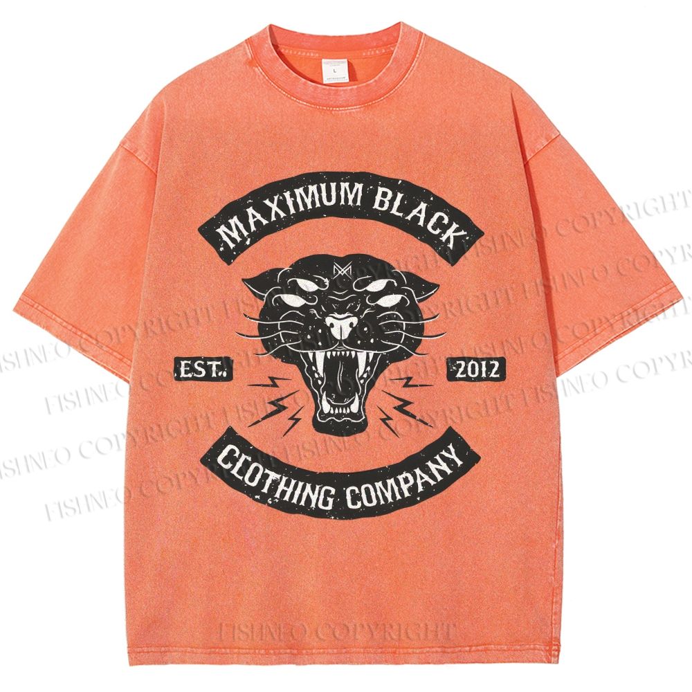 Unisex Maximum Black Tiger Printed Washed Tee