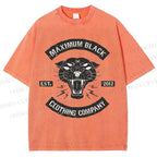 Unisex Maximum Black Tiger Printed Washed Tee
