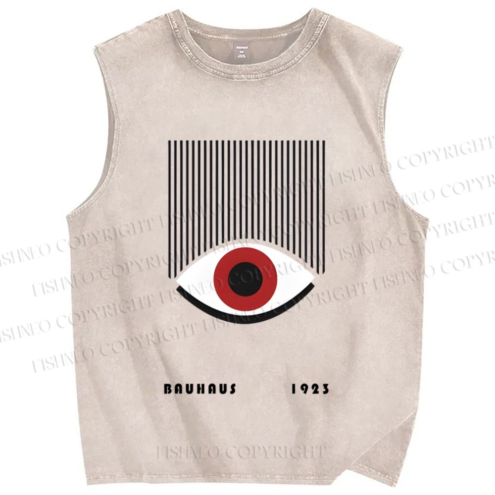 Unisex Bauhaus Geometric Eyes Printed Washed Tank Top