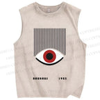 Unisex Bauhaus Geometric Eyes Printed Washed Tank Top