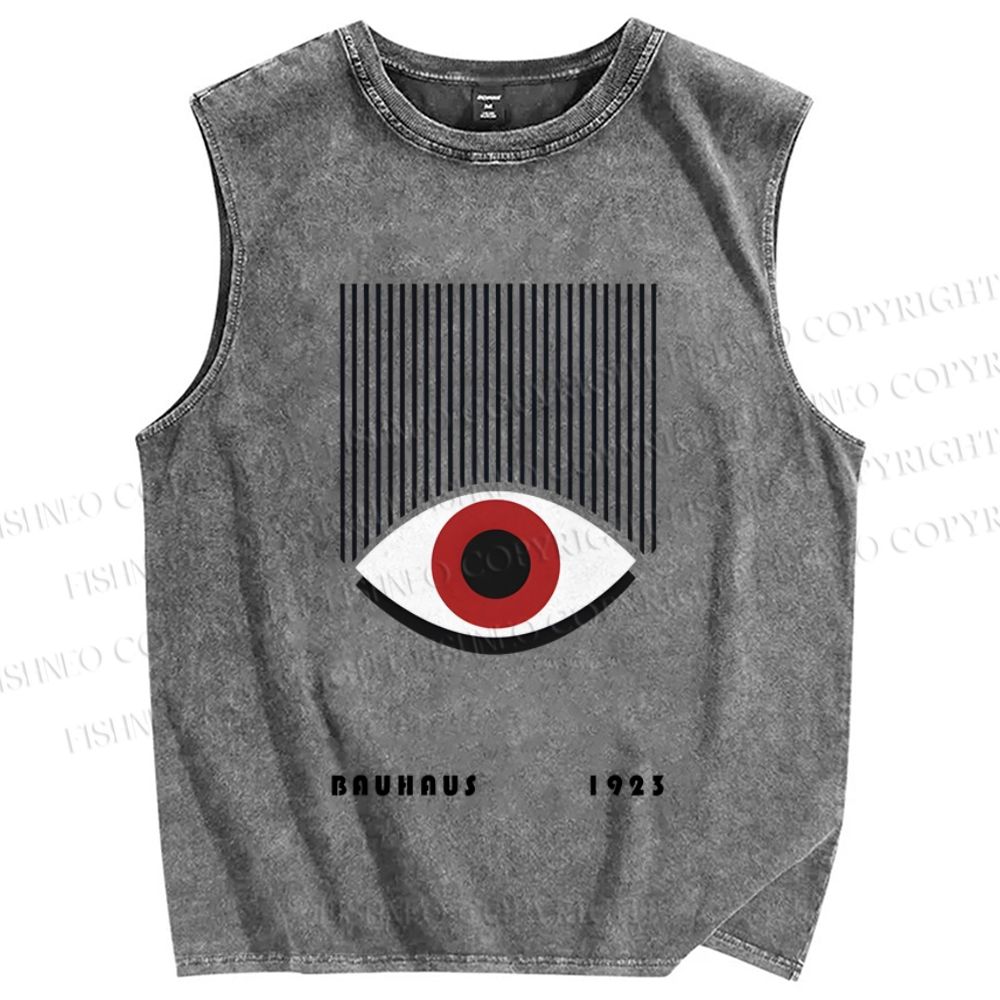 Unisex Bauhaus Geometric Eyes Printed Washed Tank Top