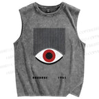Unisex Bauhaus Geometric Eyes Printed Washed Tank Top