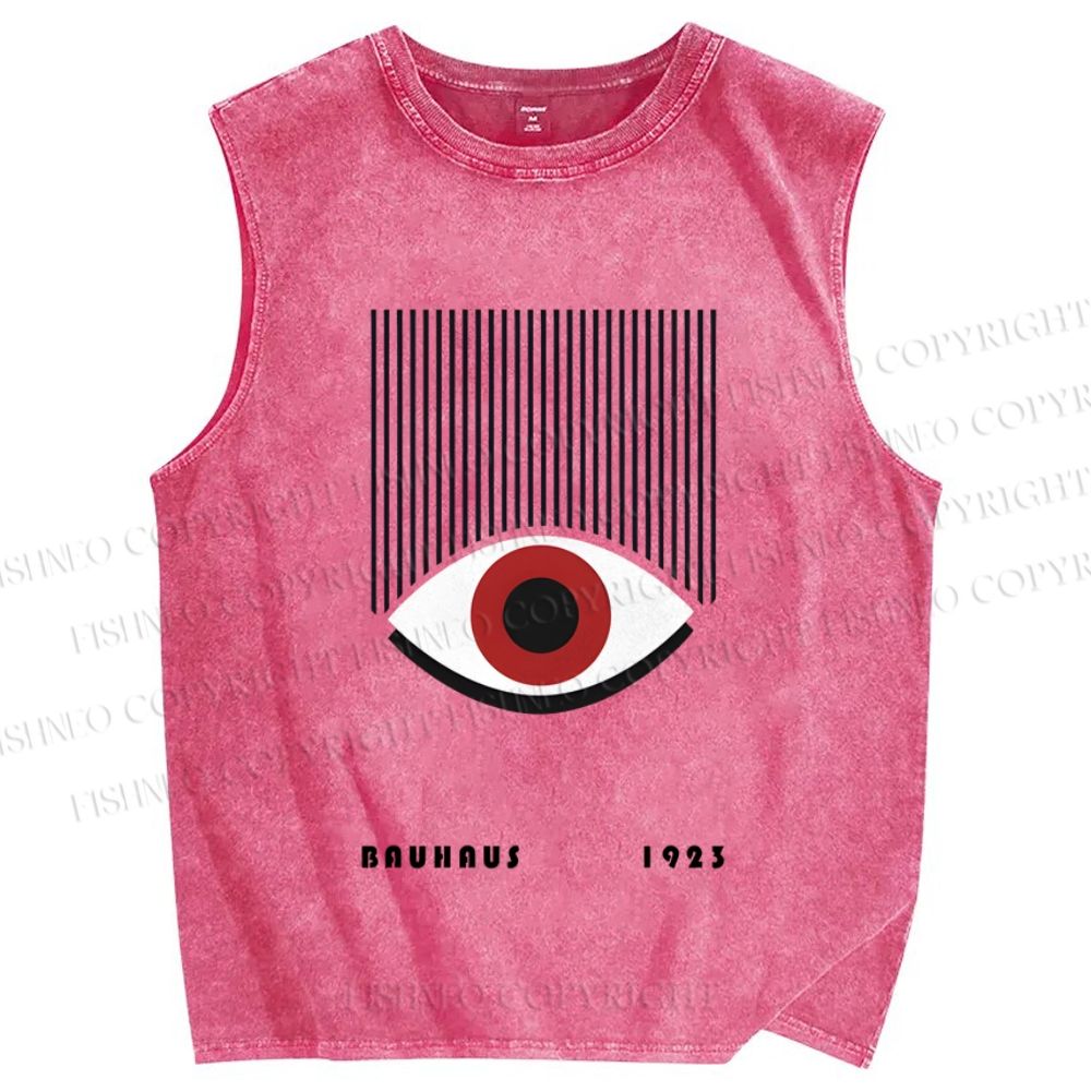 Unisex Bauhaus Geometric Eyes Printed Washed Tank Top