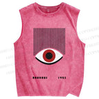 Unisex Bauhaus Geometric Eyes Printed Washed Tank Top