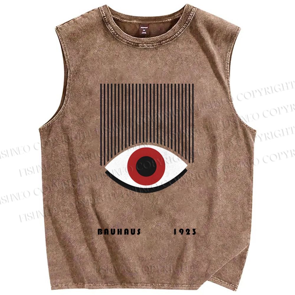 Unisex Bauhaus Geometric Eyes Printed Washed Tank Top