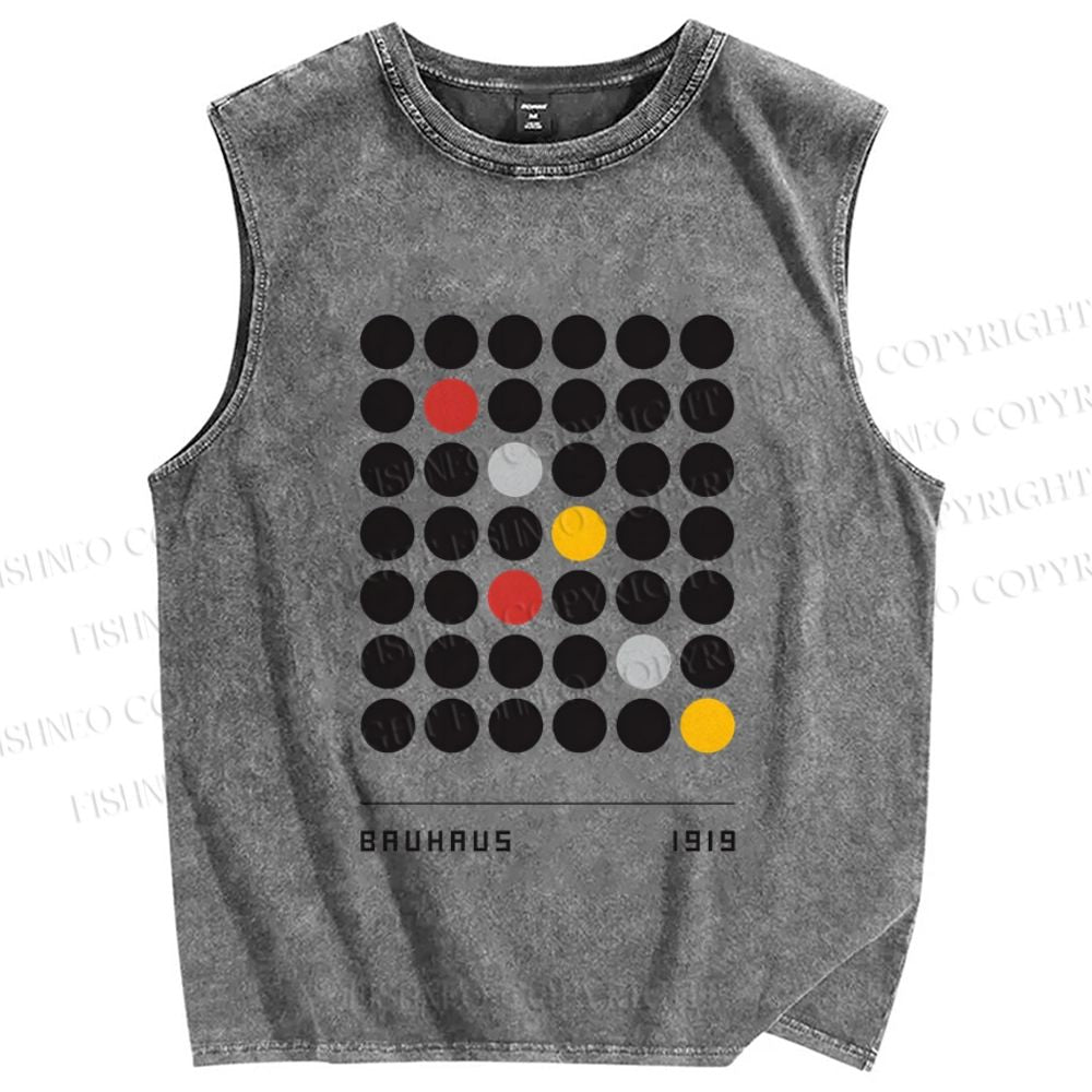 Unisex Bauhaus Geometric Circle Printed Washed Tank Top