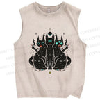 Unisex Cat With Artistic Eyes Printed Washed Tank Top