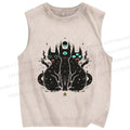 Unisex Cat With Artistic Eyes Printed Washed Tank Top