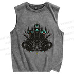 Unisex Cat With Artistic Eyes Printed Washed Tank Top