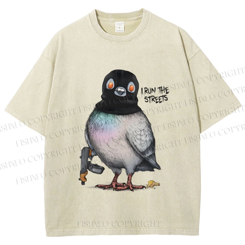 Unisex Gangsta Pigeon Printed Washed Tee