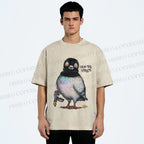 Unisex Gangsta Pigeon Printed Washed Tee