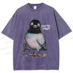 Unisex Gangsta Pigeon Printed Washed Tee