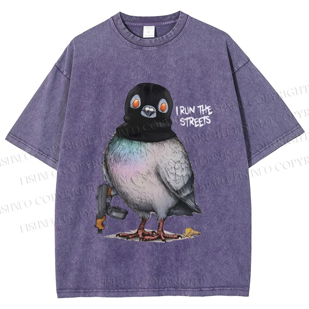 Unisex Gangsta Pigeon Printed Washed Tee