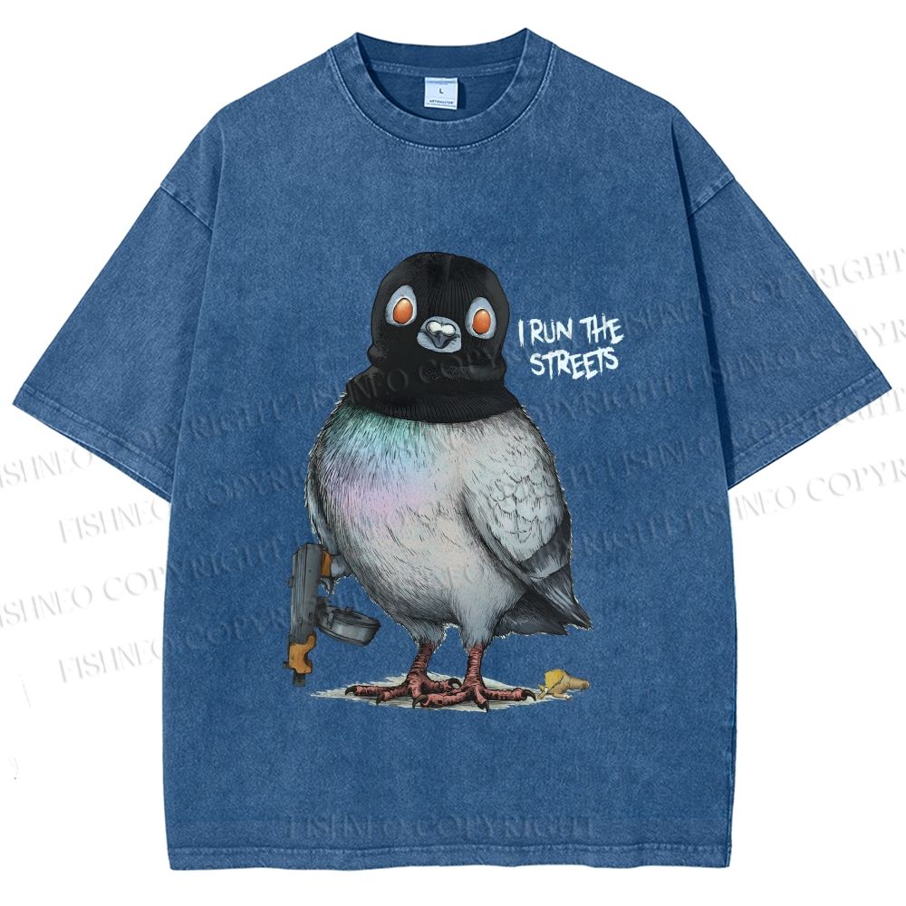 Unisex Gangsta Pigeon Printed Washed Tee
