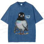 Unisex Gangsta Pigeon Printed Washed Tee