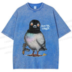 Unisex Gangsta Pigeon Printed Washed Tee