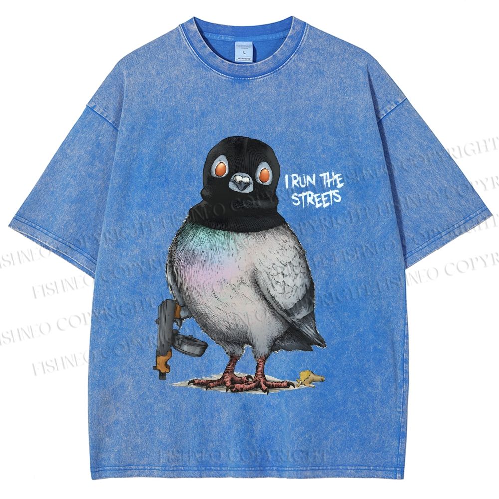 Unisex Gangsta Pigeon Printed Washed Tee