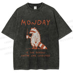 Unisex Monday Coffee Raccoon Printed Washed Tee