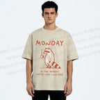 Unisex Monday Coffee Raccoon Printed Washed Tee