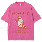 Unisex Monday Coffee Raccoon Printed Washed Tee