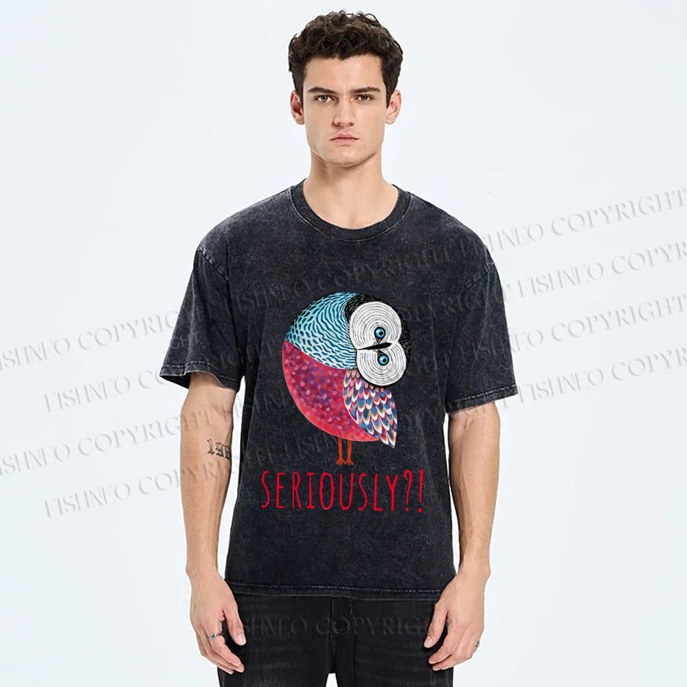 Unisex Seriously Art Owl Printed Washed Tee