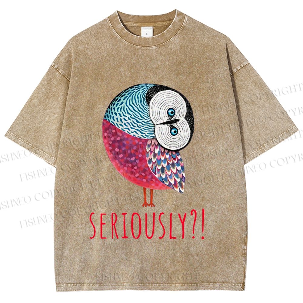 Unisex Seriously Art Owl Printed Washed Tee