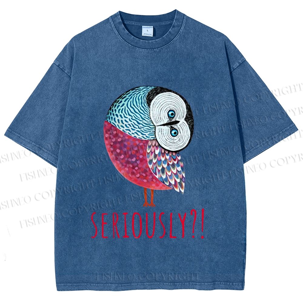 Unisex Seriously Art Owl Printed Washed Tee