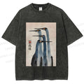 Unisex Fortune Ink Cranes Printed Washed Tee