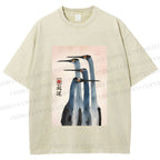 Unisex Fortune Ink Cranes Printed Washed Tee