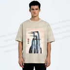 Unisex Fortune Ink Cranes Printed Washed Tee