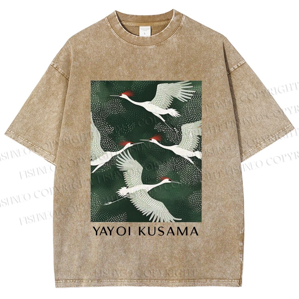 Unisex Kusama Dot Cranes Printed Washed Tee