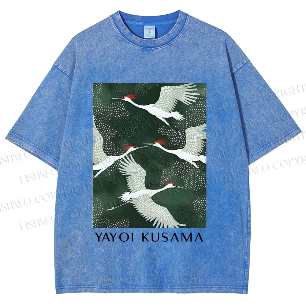 Unisex Kusama Dot Cranes Printed Washed Tee