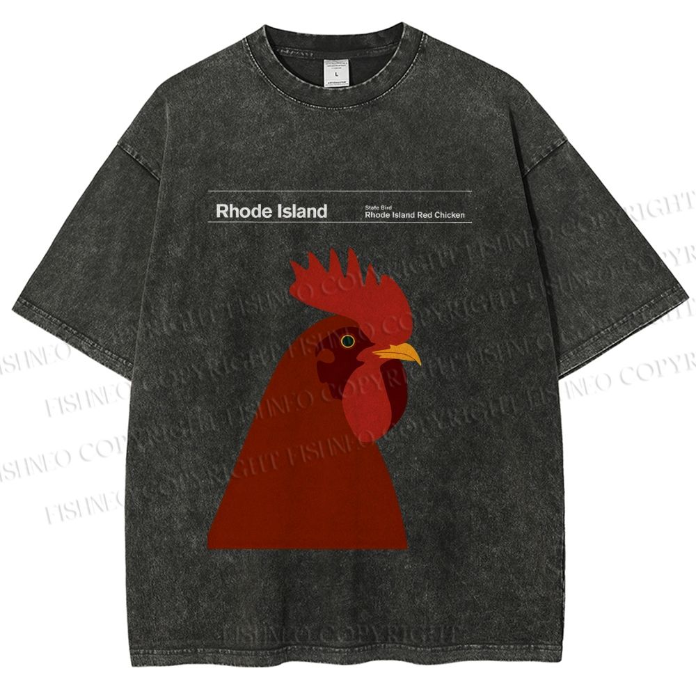 Unisex Rhode Island Red Chicken Printed Washed Tee
