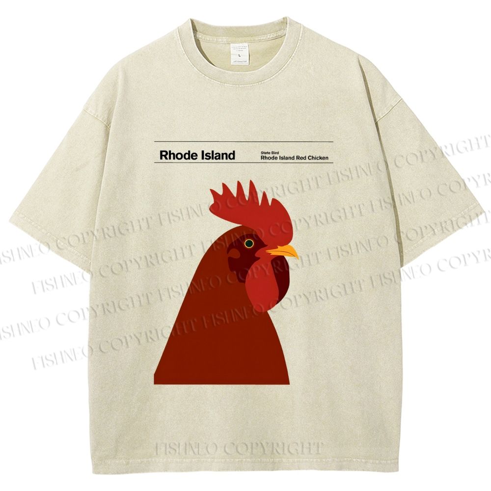 Unisex Rhode Island Red Chicken Printed Washed Tee