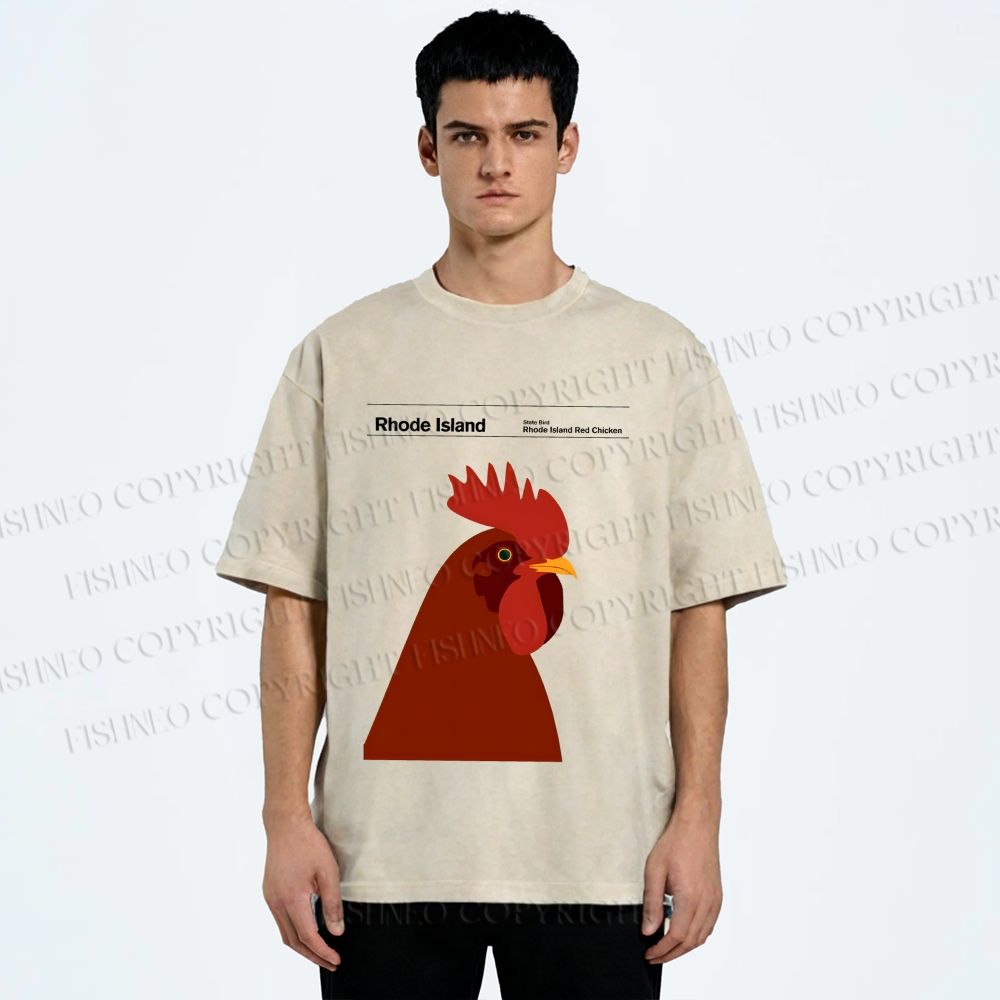 Unisex Rhode Island Red Chicken Printed Washed Tee