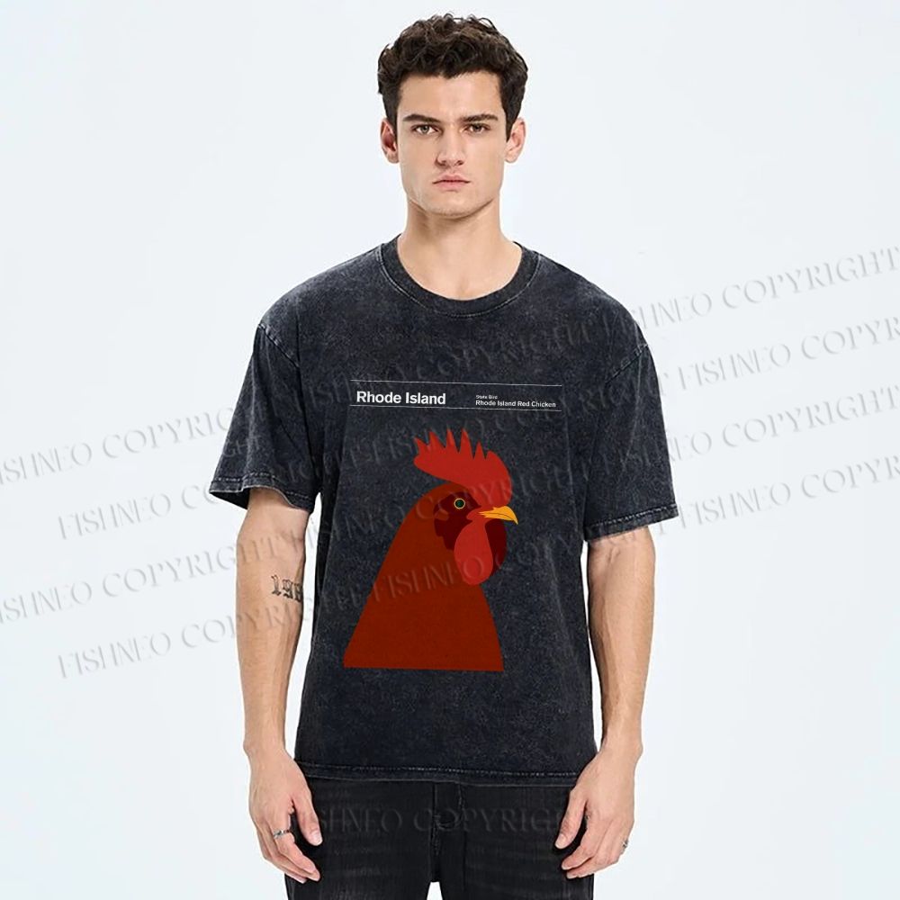 Unisex Rhode Island Red Chicken Printed Washed Tee