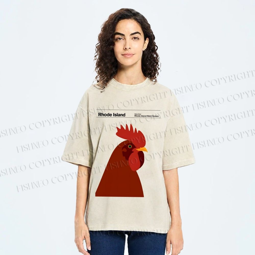 Unisex Rhode Island Red Chicken Printed Washed Tee
