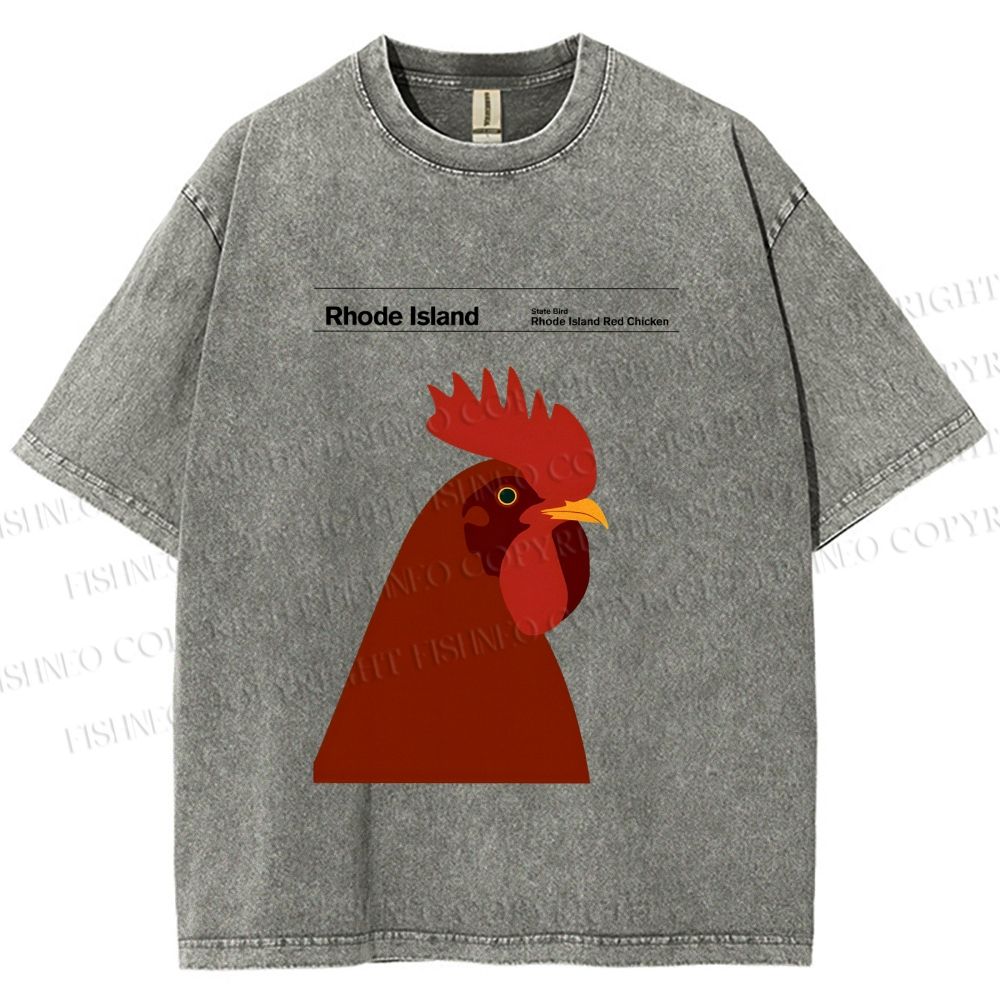 Unisex Rhode Island Red Chicken Printed Washed Tee