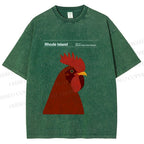 Unisex Rhode Island Red Chicken Printed Washed Tee