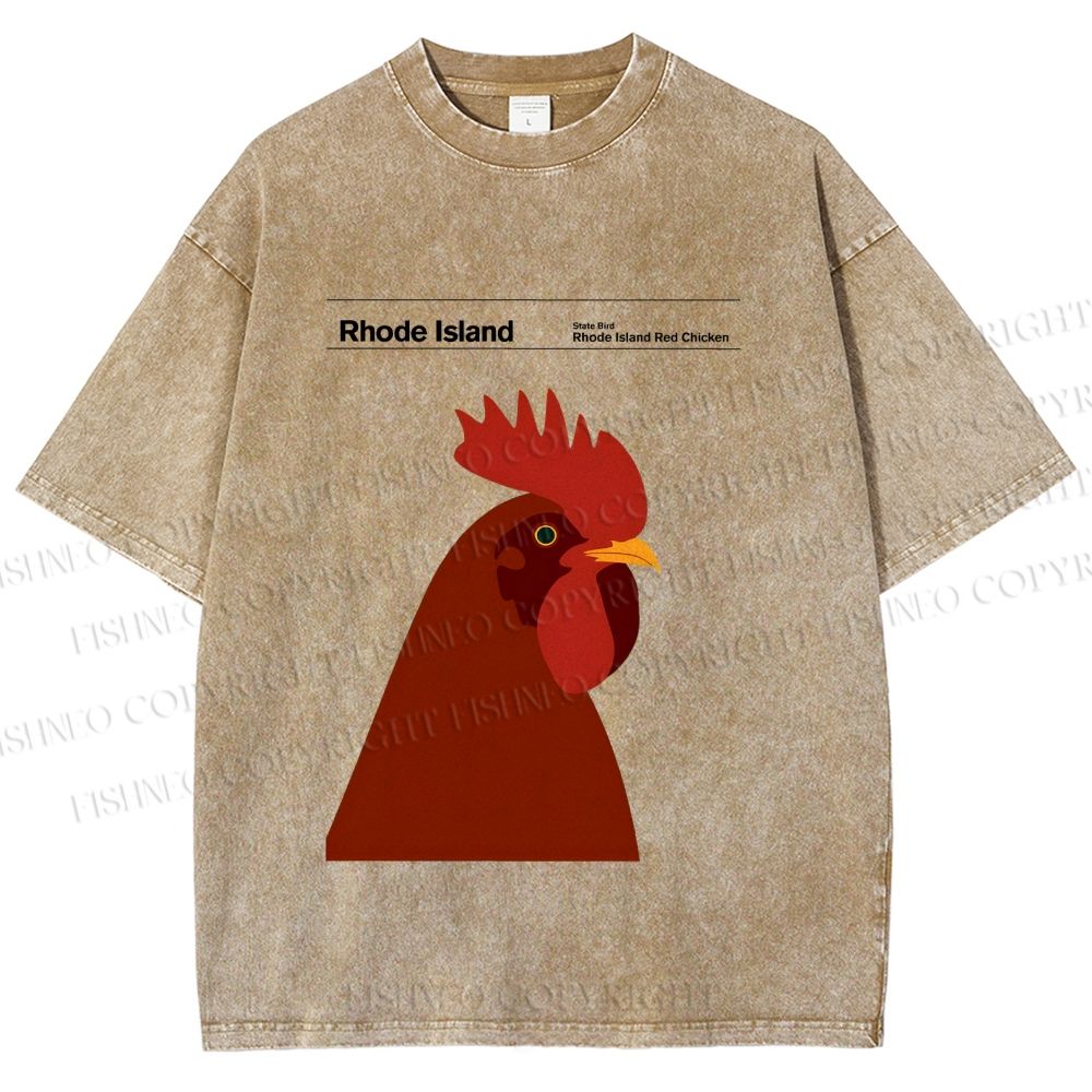 Unisex Rhode Island Red Chicken Printed Washed Tee