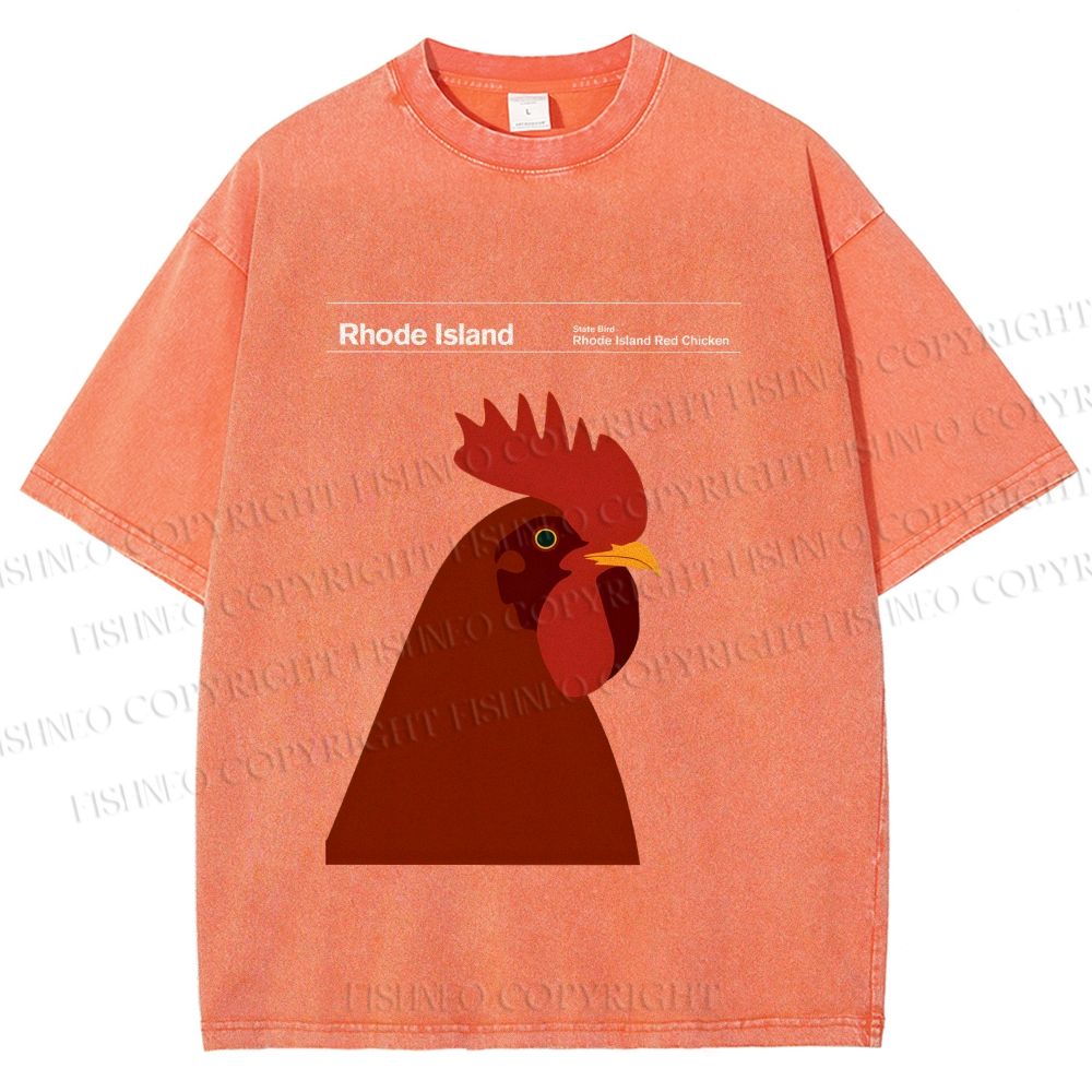 Unisex Rhode Island Red Chicken Printed Washed Tee
