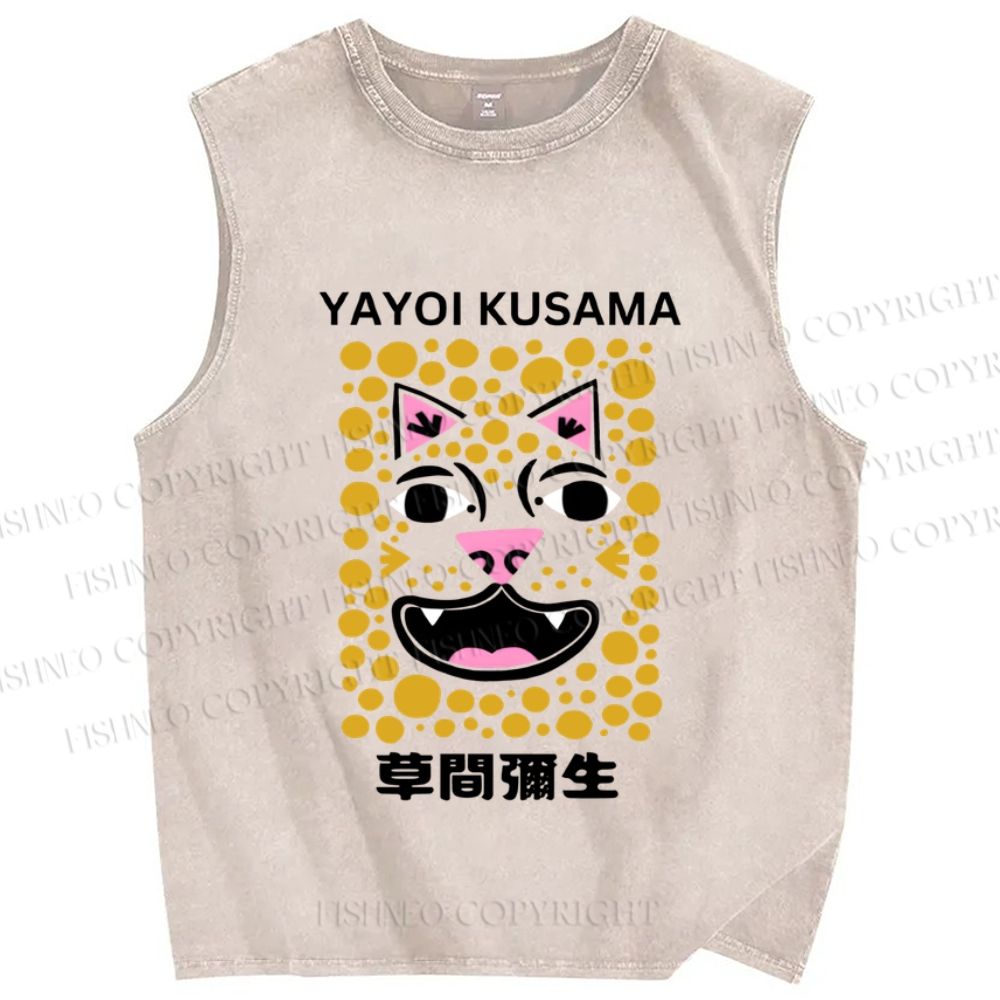 Unisex Yayoi Kusama Silly Panther Printed Washed Tank Top