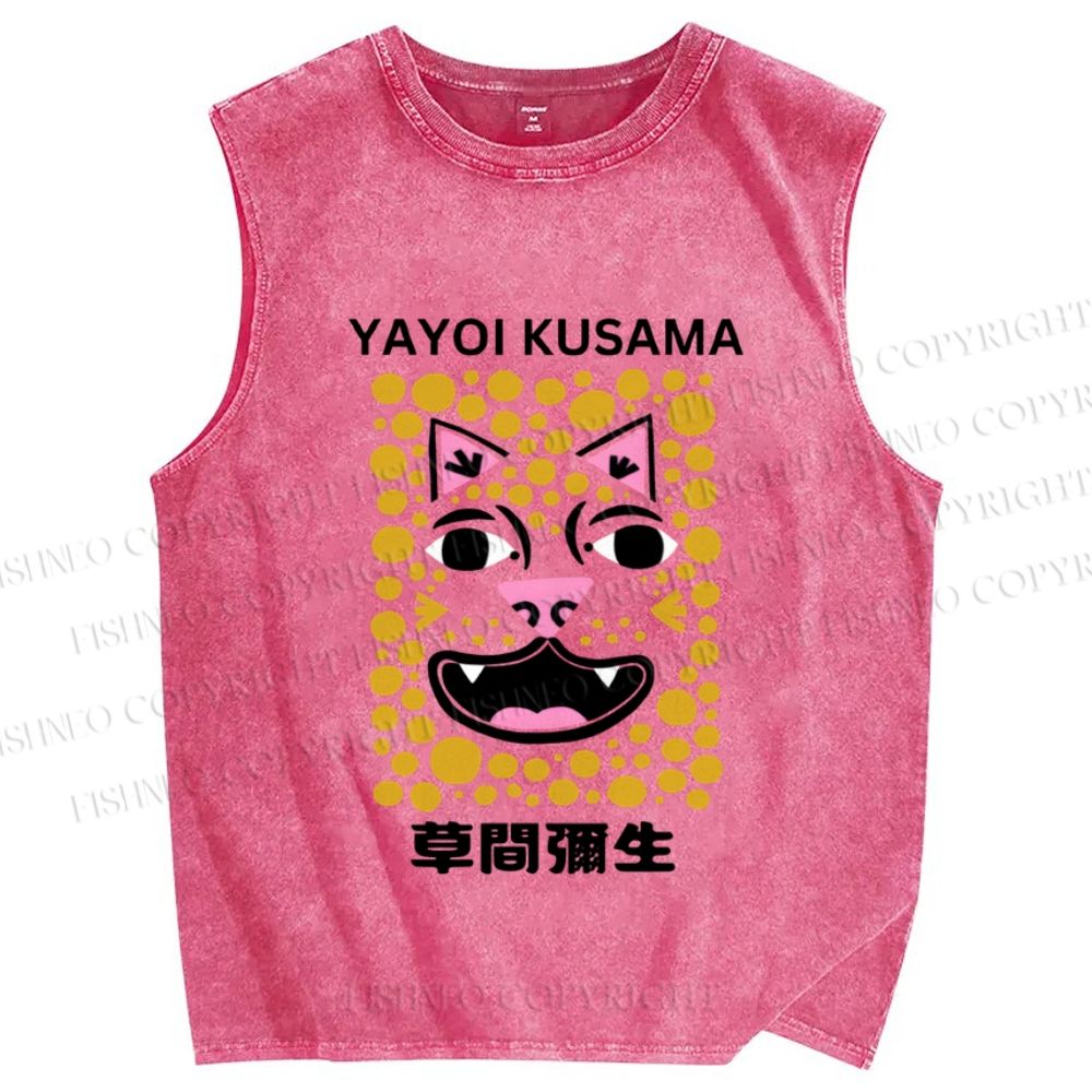 Unisex Yayoi Kusama Silly Panther Printed Washed Tank Top