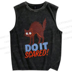 Unisex Funny Cat Do it Scared Printed Washed Tank Top